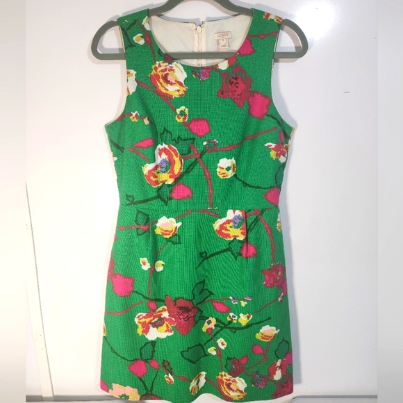 J Crew Floral Green Sleeveless Dress Size 8 - Picture 1 of 7